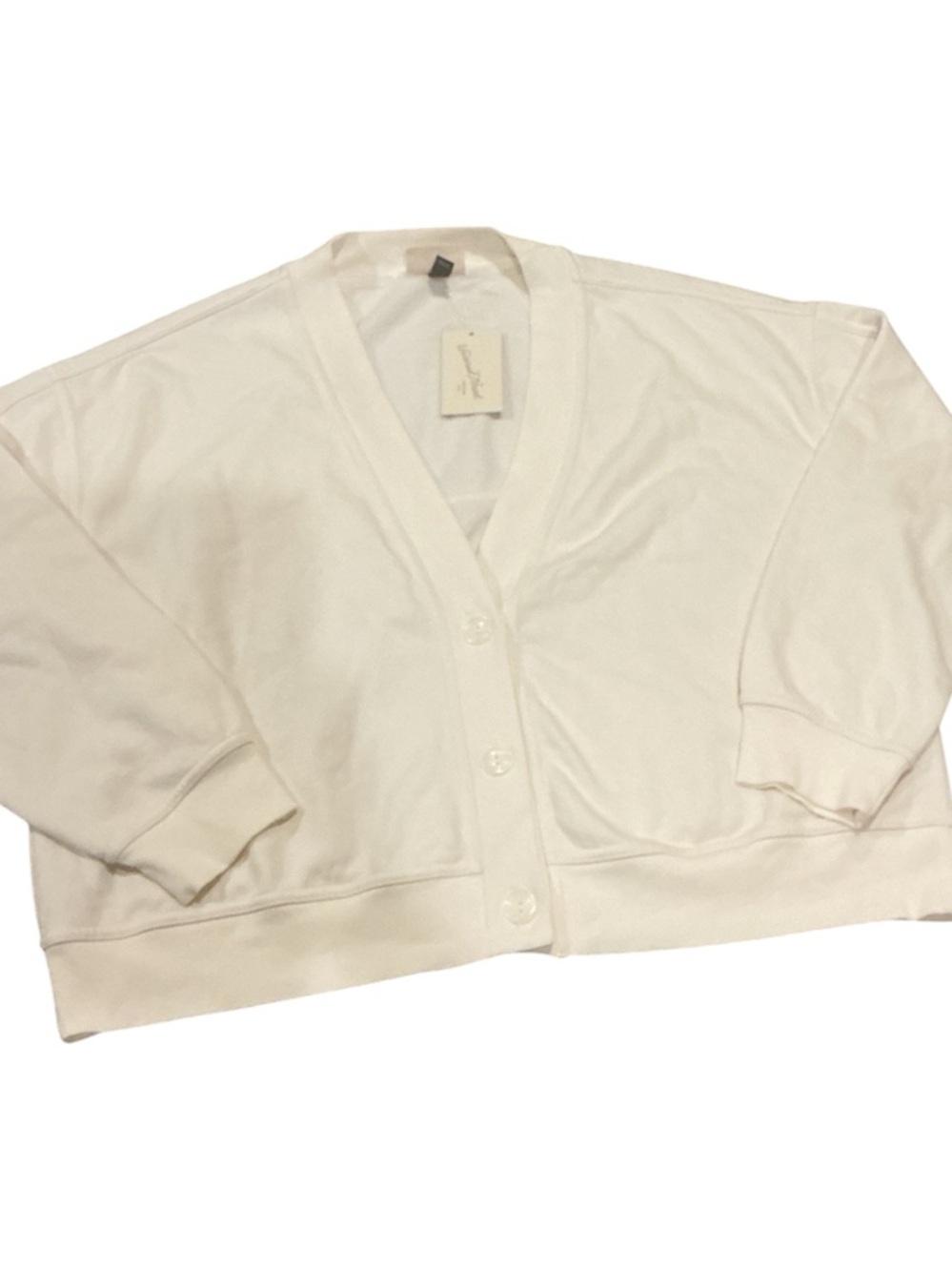 Universal Thread Cream Cropped V-Neck Button Cardigan